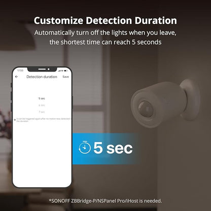 SONOFF SNZB-03P Zigbee Motion Sensor, 3-Year Battery Life, for Alert System and Automations Wireless Motion Detector, SONOFF Zigbee Bridge Required, Batteries Included (1 Pack)