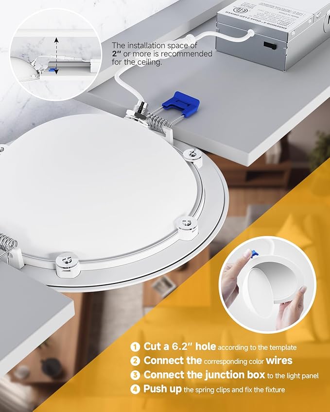 Ensenior 12 Pack 6 inch 5CCT LED Eyeball Recessed Lighting, 360°+90° Rotatable, Dimmable Gimbal Recessed Lights, CRI90+, Canless Angled Adjustable Ceiling Downlight, 1300LM, 13W=115W, 120V - ETL&FCC