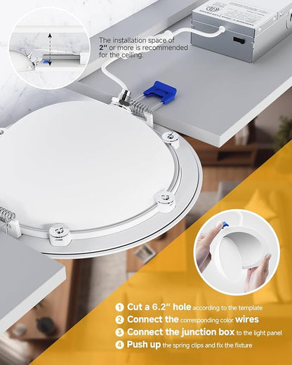 Ensenior 12 Pack 6 inch 5CCT LED Eyeball Recessed Lighting, 360°+90° Rotatable, Dimmable Gimbal Recessed Lights, CRI90+, Canless Angled Adjustable Ceiling Downlight, 1300LM, 13W=115W, 120V - ETL&FCC