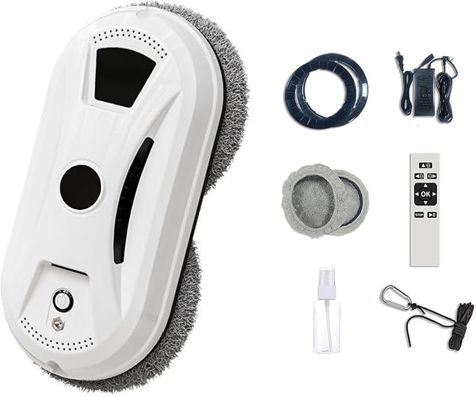 SakerPlus Automatic Smart Window Cleaning Robot, Dual Spinning Mop Pads, AI Smart Path, Remote Control, 20-Min UPS Backup, 90W Suction Cleaner for Windows, Glass, Walls & Tile