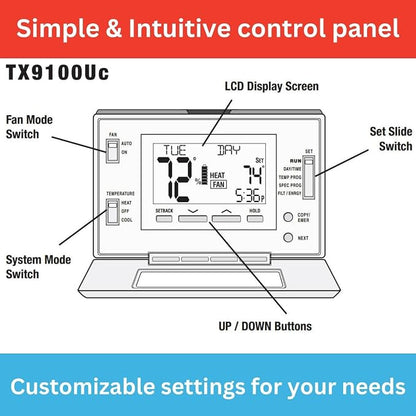 LTX9100U Programmable 7-Day Thermostat, 2-Heat/2-Cool