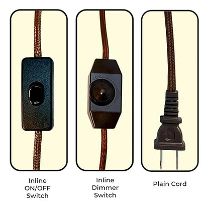 Royal Designs, Inc. Lamp Cord Molded Plug with Dimmer Switch, Stripped Ends Ready for Wiring, 8 ft long, Brown, SPT-1 UL Listed, Set of 2 (CO-5001D-BR-8-2)