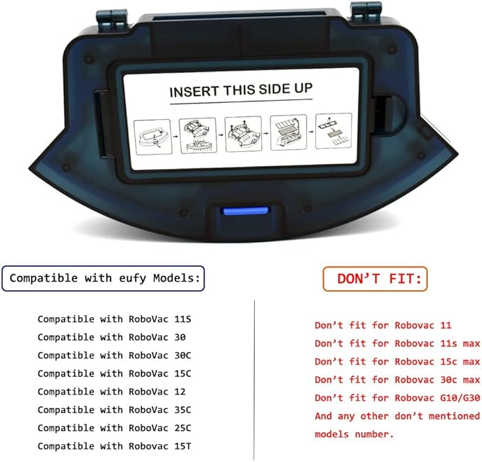 Vacuums Dust Collector Bin Replacements Compatible with eufy RoboVac 11S,for RoboVac 11S Plus, for Robovac 12 15C 15T, 25C, 30, 30C, 35C Robotic Dustbin Vacuum Cleaner Spare Parts