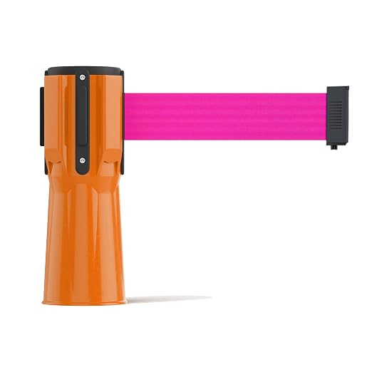 Trafford Industrial 11 Ft. Cone-Mounted Retractable Belt Barrier Orange Case with Fluorescent Pink Belt
