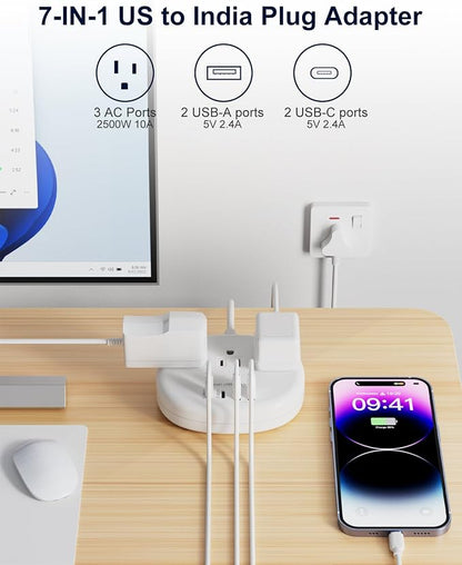 India to US Plug Adapter, India Extension Cord 3FT