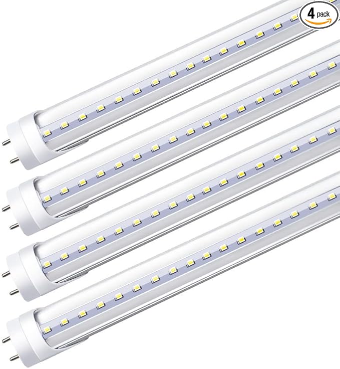 LightingWill LED T8 Light Tube 2FT, Daylight White 5000K, Dual-End Powered Ballast Bypass, 1000Lumens 10W (24W Equivalent Fluorescent Replacement), Clear Cover, AC85-265V Lighting Tube Fixture, 4 Pack
