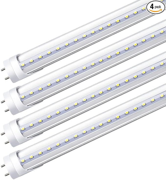 LightingWill LED T8 Light Tube 2FT, Daylight White 5000K, Dual-End Powered Ballast Bypass, 1000Lumens 10W (24W Equivalent Fluorescent Replacement), Clear Cover, AC85-265V Lighting Tube Fixture, 4 Pack