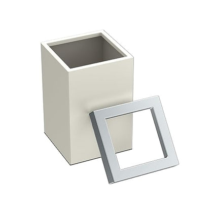 Gatco Small Bathroom Trash Can with Lid, Square 3 Gallon Stainless Steel Wastebasket, Under Sink, Matte Pearl and Chrome, for Bathroom, Bedroom, Office (1935C)