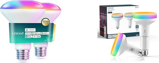Linkind Matter Smart Light Bulb BR30 1200LM 2 Pack & Matter BR30 Smart Light Bulbs with Retractable Design 2 Pack