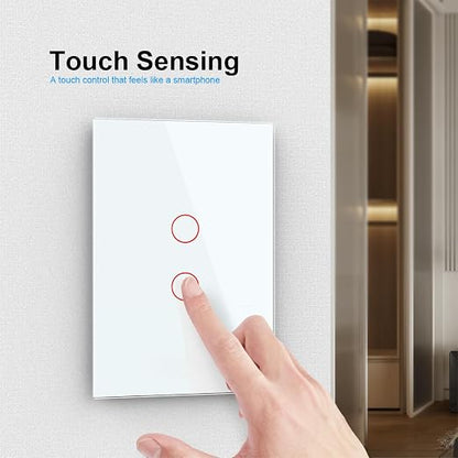 LIVOLO Modern Electrical Light Switch Tempered Glass Panel Single Pole Wall Touch Light Switch with Led Indicator,No Neutral Wire,2 Circles 1 Way (White) | Tempered Glass Switch with Led Indicator,No Neutral Wire Required,Touch control,LED indicator, s...