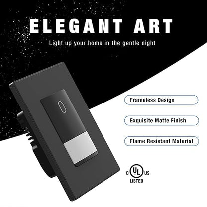 ELEGRP Occupancy Motion Sensor Light Switch, PIR Infrared Motion Activated Wall Switch, No Neutral Wire, Single Pole for CFL/LED/Incandescent Bulb, Wall Plate Included, UL Listed (2 Pack, Matte Black)