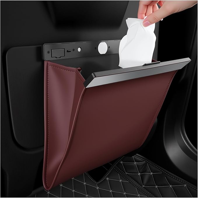 LED Car Trash Can Leak-Proof,Strong Magnetic Fast Closing Car Trash Bin as Cars Organizers and Storage,Cars Garbage Can with Automotive Trashs Bag for Backseat,Console,Door (Red)