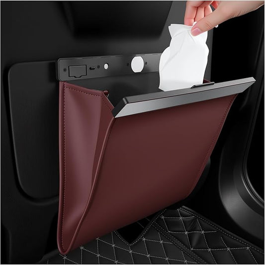 LED Car Trash Can Leak-Proof,Strong Magnetic Fast Closing Car Trash Bin as Cars Organizers and Storage,Cars Garbage Can with Automotive Trashs Bag for Backseat,Console,Door (Red)