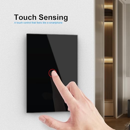 LIVOLO 1 Circle 1 Way Modern Electrical Light Switch Single Pole Wall Switch Touch Light Switch with Led Indicator,No Neutral Wire,Black | Tempered Glass Switch with Led Indicator,No Neutral Wire Required,Touch control,LED indicator, single pole