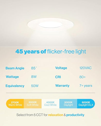 Sunco 12 Pack 3 Inch LED Recessed Lights, Ultra Thin Ceiling Lighting, 500 LM, 8W (50W Equivalent), Selectable C2700K/3000K/4000K/5000K/6000K, Dimmable, Wafer Thin, Canless with Junction Box