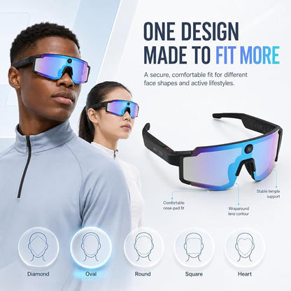 AI Smart Glasses with Camera, 1080P Video Recording Sunglasses, ChatGPT Voice Assistant, Dual Mic ENC & Bone Conduction Open-Ear Audio, 139 Languages Translation for Cycling Travel, 300mAh