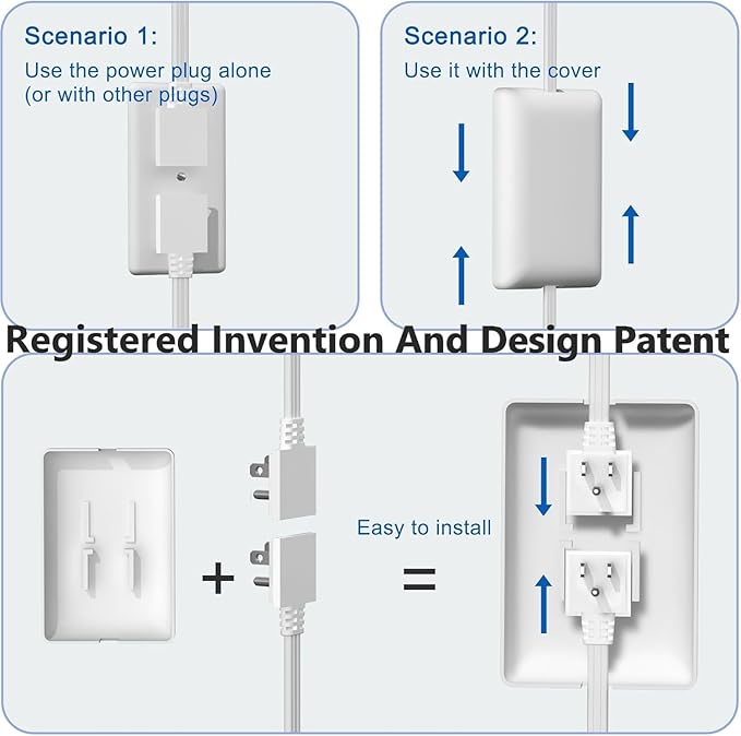 CABOCASA Dual 6FT Ultra-Thin Outlet Concealer, Universal Size Outlet Cover 6FT Twin Extension Cord with 3 Outlets Each Side, Ideal for Home Appliances on Opposite Sides