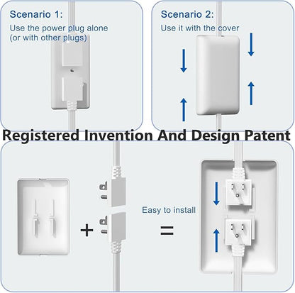 CABOCASA Dual 6FT Ultra-Thin Outlet Concealer, Universal Size Outlet Cover 6FT Twin Extension Cord with 3 Outlets Each Side, Ideal for Home Appliances on Opposite Sides