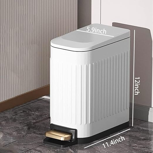 SIDIANBAN Bathroom Trash Can with Lid Soft Close and Foot Pedal, Small Rectangular Slim Garbage Can with Inner Wastebasket for Bedroom, Office, Kitchen, 1.6Gal/6L (White)