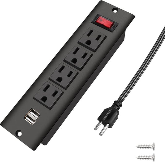 Recessed Power Strip with USB Flush Mount Power Outlet Built in Desktop Power Extension Cord Plug for Countertop Kitchen Drawer Conference Cabinet Nightstand Desk