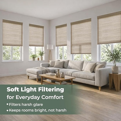 ZSHINE Motorized Linen-Look Roller Shades for Windows, Rechargeable Smart Light Filtering Blinds Compatible with Alexa (82190E)