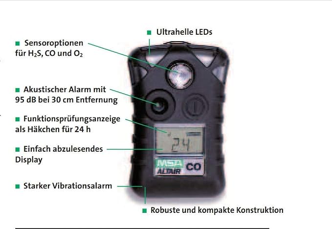 MSA 10092522 ALTAIR Single-Gas Detector - (CO) Carbon Monoxide (Low: 25ppm, High: 100ppm), Color: Black, Portable Gas Monitor, Durable, UL Standard-Approved