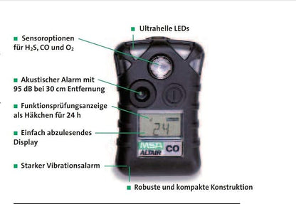 MSA 10092522 ALTAIR Single-Gas Detector - (CO) Carbon Monoxide (Low: 25ppm, High: 100ppm), Color: Black, Portable Gas Monitor, Durable, UL Standard-Approved