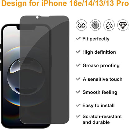 PEHAEL 3 Pack for iPhone 17e/iPhone 16e/iPhone 14/iPhone 13/iPhone 13 Pro Privacy Screen Protector Full Coverage Anti-Spy Tempered Glass Film 9H Hardness Easy Installation Bubble Free [6.1 inch]