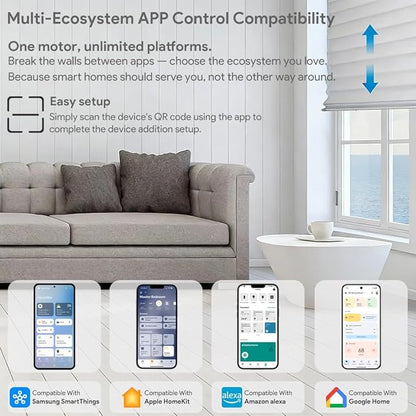Matter Over WiFi Φ35mm Smart Blind Motor Kit, Compatible with Apple HomeKit, Alexa, Google Home, SmartThings, Motorized Roller Shade Drive, 38dB Quiet (6.0 N.m for Φ40mm (1.57") Groove Tube)