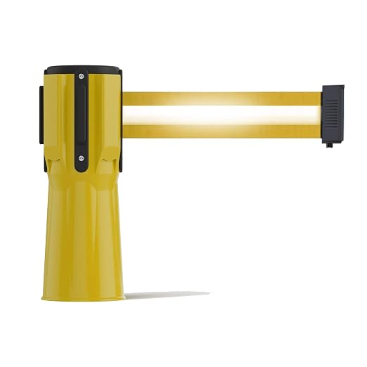 Trafford Industrial 11 Ft. Cone-Mounted Retractable Belt Barrier Yellow Case with Yellow and Reflective Horizontal Strip Belt