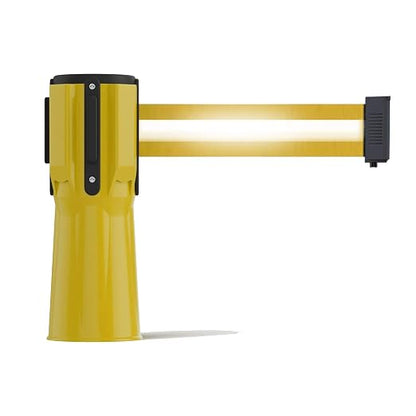 Trafford Industrial 11 Ft. Cone-Mounted Retractable Belt Barrier Yellow Case with Yellow and Reflective Horizontal Strip Belt