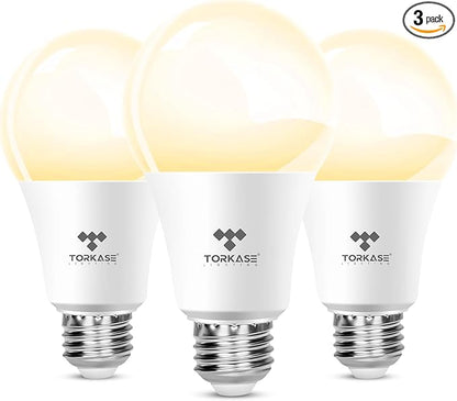 Torkase Outdoor Dusk to Dawn Light Bulbs, No Timer Required, 13W(100W Equivalent), 3000K Warm White, E26 A19 Automatic Sensor LED Bulb, Built-in Photocell Detector for Boundary Garage Patio, 3 Pack