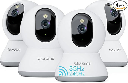 blurams Indoor Cameras for Home Security, 2K Pet Camera with Phone App, 5GHz/2.4GHz Dual-Band, 360° PTZ Indoor Cameras, 2-Way Talk, Motion Tracking, 4Pack