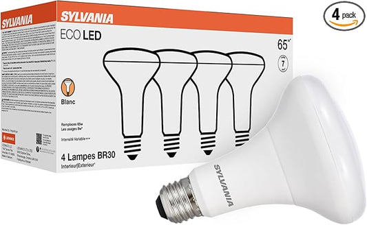 Sylvania ECO LED BR30 Light Bulb, 65W = 9W, Dimmable, Frosted Finish, 650 Lumens, 3000K, Neutral White - 4 Pack (41101)