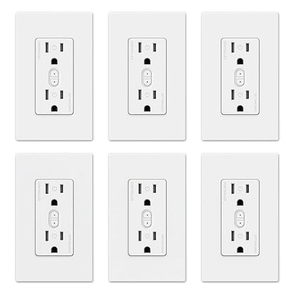 ELEGRP Smart Plug, Smart in-Wall Outlet Compatible with Alexa and Google Assistant, 2.4GHz Wi-Fi Smart Receptacle with Energy Monitoring, No Hub Required, UL Listed, White, 6 Pack