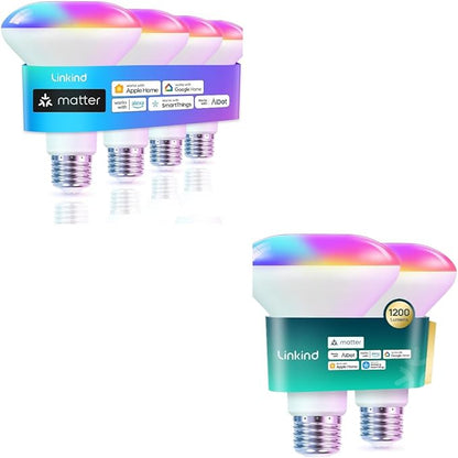 Linkind Matter BR30 Smart Flood Light Bulbs 1200LM 2Pack & 650LM 4Pack, Compatible with Alexa, Apple Home, Google Home, SmartThings