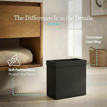 Gatco Small Bathroom Trash Can with Lid, Rectangle 3 Gallon Stainless Steel Wastebasket, Under Sink, Matte Black, for Bathroom, Bedroom, Office (1918)