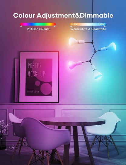 VOCOlinc Smart Light Bulbs 4Pack, BR30 RGBW Color Changing Light Bulb Works with Alexa, Apple Homekit and Google Assistant, Multicolor 2200K-7000K Dimmable, 800 Lumens 9.5W (60W Equivalent) E26 Base