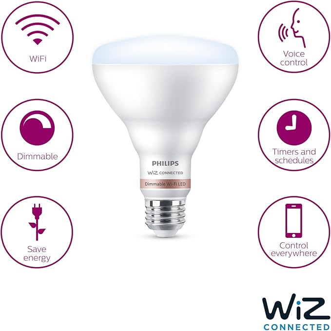 Philips Smart 65W BR30 LED Smart Light Bulb 4-Pack - Daylight - Connects to Your Wi-Fi - E26 Smart Bulb - Control with Voice or App- Powered by WiZ Connected