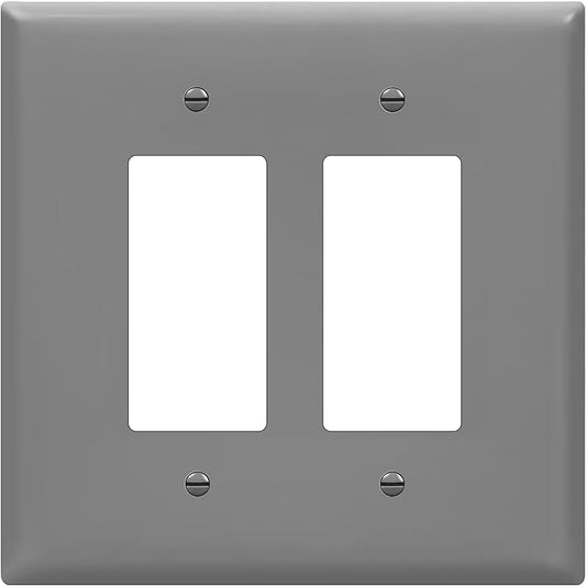 ENERLITES Double Decorator Switch Cover, Two Gang Outlet Wall Plate, Gloss Finish, Oversized 2-Gang 5.50" x 5.50", Unbreakable Polycarbonate Thermoplastic, UL Listed, 8832O-GY, Gray
