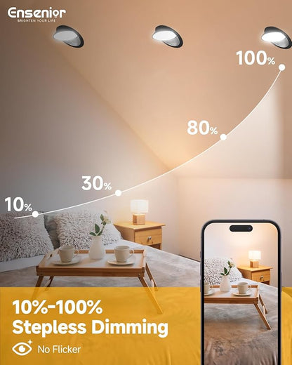Ensenior 12 Pack 6 inch LED Eyeball Recessed Lighting, 360°+90° Rotatable and 2700K-5000K Selectable, CRI90+, Dimmable Gimbal Recessed Lights, 1300LM, 12W=115W-FCC, Black