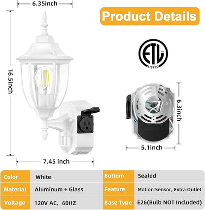 Porch Lights with Outlet, Motion Sensor Outdoor Lights