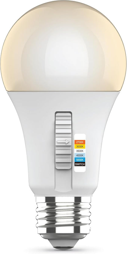 Feit Electric A19 LED Light Bulb, 60W Equivalent, Dimmable, Color Selectable 6-Way, 5CCT, E26 Medium Base, 90 CRI, 800 Lumens, 22-Year Lifetime, Damp Rated Lightbulb OM60DM/6WYCA/2, 2 Bulbs