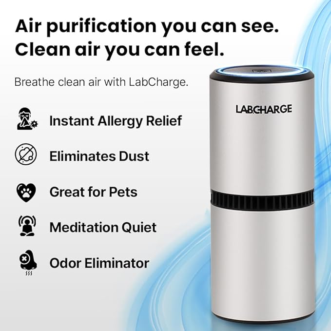 LabCharge Small Ionic Air Purifier for Home & Bedroom – Silent HEPA Filter – Covers 250 Sq Ft - Free Cleaner for Pets, Hair, Smoke, Dust, Odors & Dander – Compact & White Design - Pack of 3