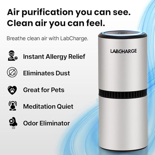 LabCharge Small Ionic Air Purifier for Home & Bedroom – Silent HEPA Filter – Covers 250 Sq Ft - Free Cleaner for Pets, Hair, Smoke, Dust, Odors & Dander – Compact & White Design - Pack of 3