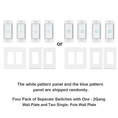 Smart Switch4 Pack, Double Smart Light Switch, Milfra in-Wall WiFi Smart Switch Compatible with Alexa and Google Home, No Hub Required, Neutral Wire Needed,2.4Ghz WiFi only. 4 Pack