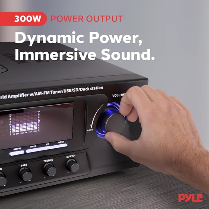 Pyle 300W Digital Stereo Receiver System - AM/FM Qtz. Synthesized Tuner, USB/SD Card MP3 Player & Subwoofer Control, A/B Speaker, iPod/MP3 Input w/Karaoke, Cable & Remote Sensor - PT270AIU.6