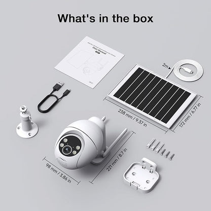 TKENPRO Solar Camera Outdoor Wireless, 2K Color Night Vision, Always-on-Video Security Camera Wireless Outdoor, Smart 24/7 Recording, Auto-Tracking, 2.4GHz Wi-Fi, IP65