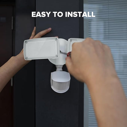 LUTEC 38W 3500 Lumen LED Motion Activated Integrated Dual-Head Floodlight Outdoor with Motion Sensor, 5000K Daylight, Dusk to Dawn, Exterior Security Wall Light for Patio, Garden, Yard(White)