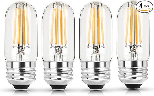 3.2 Inch E26 LED Bulb 60 Watt Equivalent, 2700K Soft White Edison Bulbs Dimmable, AC 120V 600LM T10/T9 Clear Glass Filament Light Bulbs UL for Pendant Wall Light Desk lamp-4 Pack